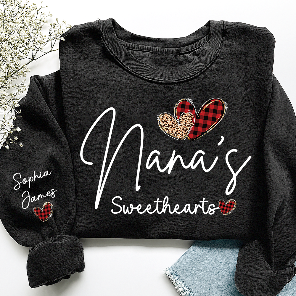Nana’s Sweethearts Personalized Sweatshirt With Grandkids Names, Custom Grandma Crewneck Gift
