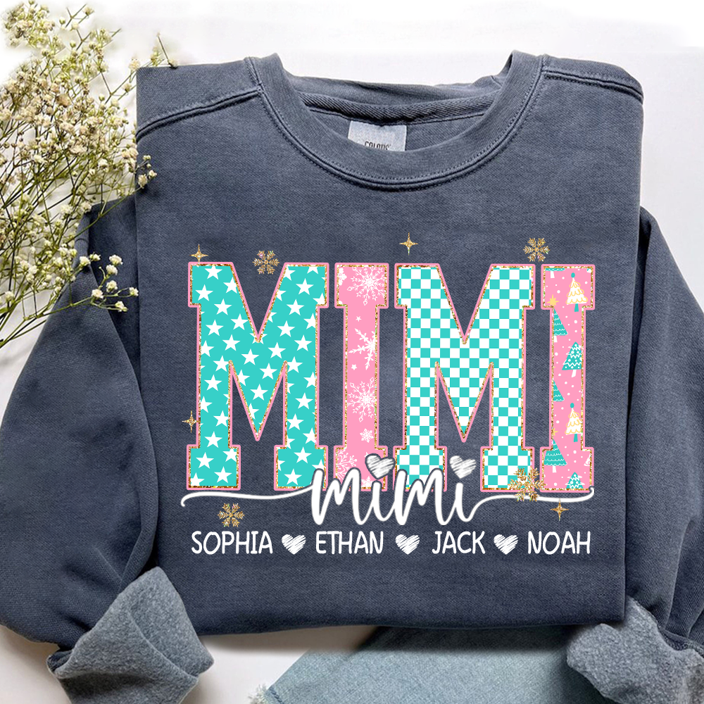 Personalized Mimi Christmas Sweatshirt, Custom Holiday Tree Shirt with Kids Names