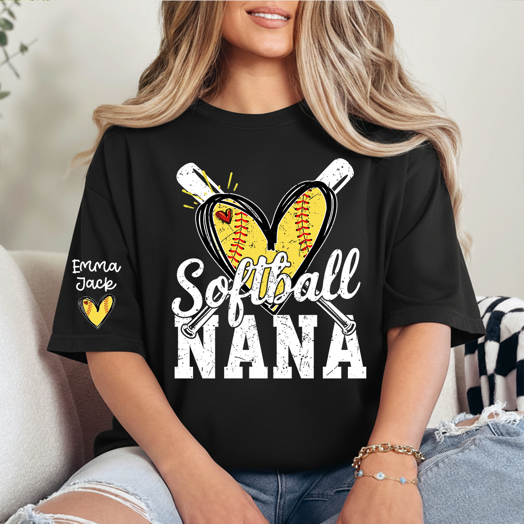 Custom Softball Nana Shirt for Game Day, Personalized Grandchildren Names Family Tee