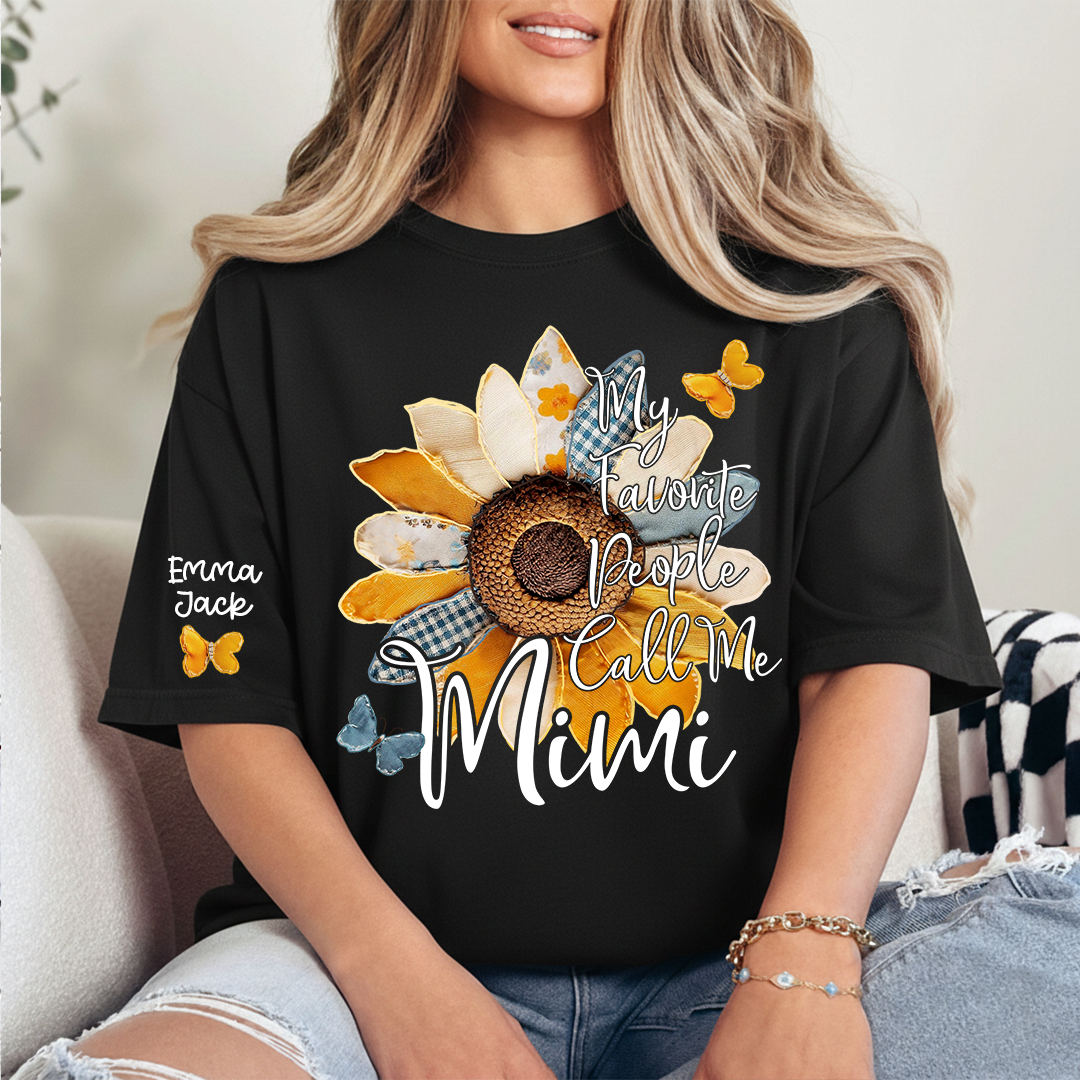 My Favorite People Call Me Mimi Shirt, Personalized Mimi T-Shirt with Sunflower Patchwork and Custom Names
