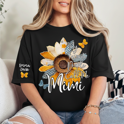 My Favorite People Call Me Mimi Shirt, Personalized Mimi T-Shirt with Sunflower Patchwork and Custom Names