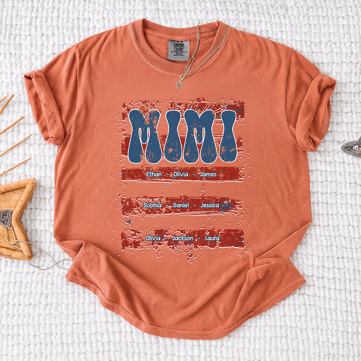 Comfort Colors Personalized Mimi Shirt with Family Names Patriotic American Flag Graphic Custom Family T Shirt for Mimi