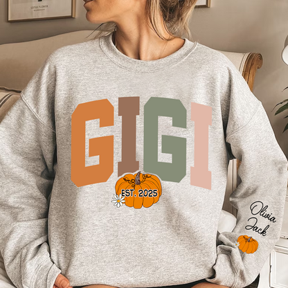 Custom Grandma Autumn Pumkin Sweatshirt, Personalized For Gigi And Kids