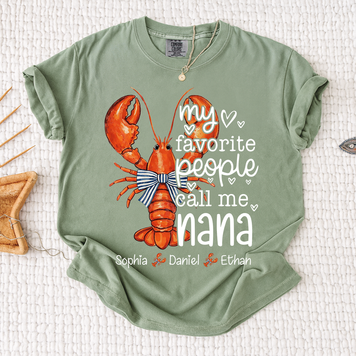 Comfort Colors® Personalized Nana Lobster Shirt, My Favorite People Call Me Nana Tee, Custom Grandkids Names T Shirt, Coastal Grandma Gift