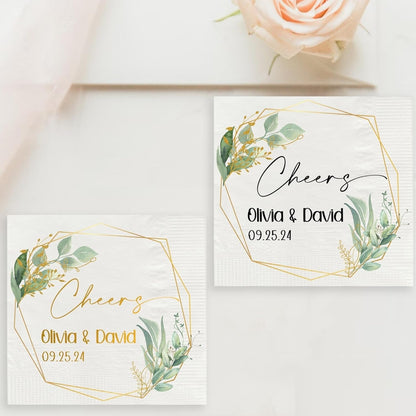Personalized Wedding Cocktail Napkins For Reception Eucalyptus, Customized Wedding Napkins With Name, Wedding Cocktail Napkins, Custom Wedding Beverage Napkins, Wedding Personalized Beverage Napkins