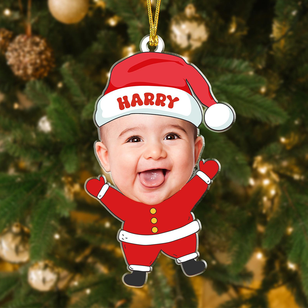 Personalized Christmas Acrylic Ornament With Baby Photo, Custom Holiday Tree Decoration