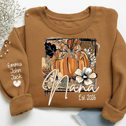 Mimi Fall Pumpkin Bow T Shirt, Personalized Grandma Tee, Autumn Floral Graphic Shirt, Gift for Mimi Lovers and Family