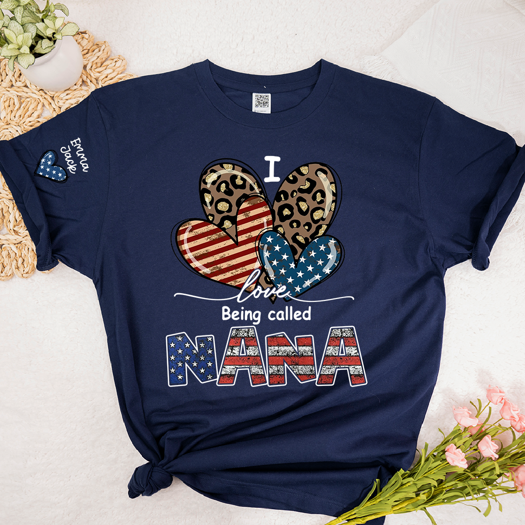 I Love Being Called Nana American Flag Heart T-Shirt, For Gift Grandma And Kids