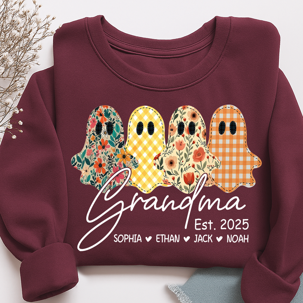 Custom Ghost Sweatshirt for Grandma, Halloween Grandma Est. 2025 Shirt