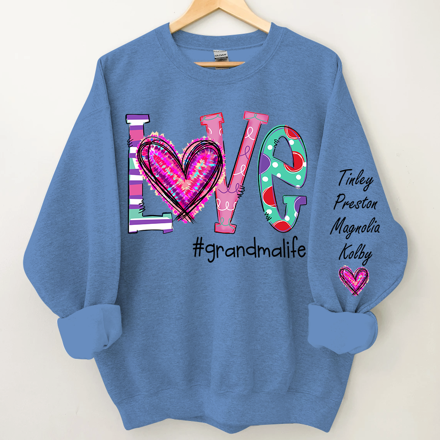 Personalized Grandma Life Color Trend Sweatshirt, Custom Grandma With Grandkids Name On The Sleeve Sweatshirt