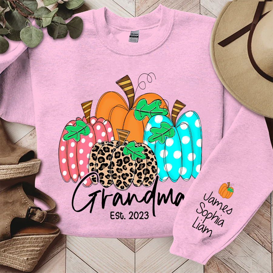 Grandma Est Pumpkin Fall Autumn, Custom Grandma & Kids Sweatshirt, Grandma Gift TH