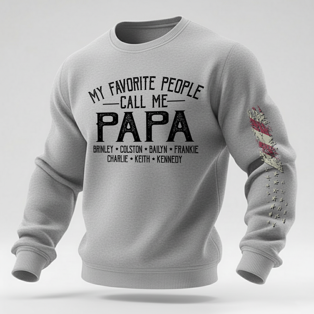 Papa Sweatshirt Personalized With Children Names, Classic Dad Grandpa Crewneck