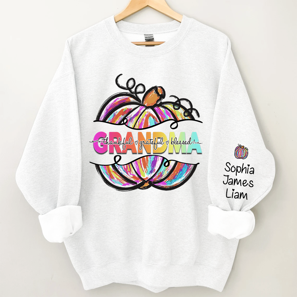 Personalized Grandma Pumpkin Color Autumn, Thankful Grateful Blessed Sweatshirt, Grandma Gift TH