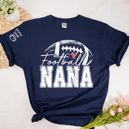 Personalized Nana Football Shirt with Heart, Custom Football Tee Kids Names And Grandma
