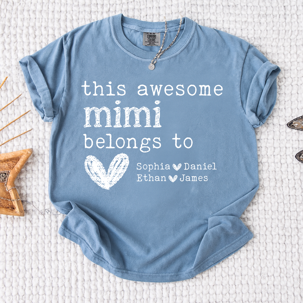 Comfort Colors This Awesome Mimi Belongs To Shirt, Personalized Mimi T Shirt with Kids Names, Custom Grandma Gift, Cute Family Tee