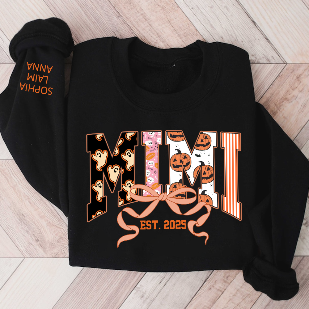 Personalized Halloween Grandma Sweatshirt, Custom Mimi And Kids Names