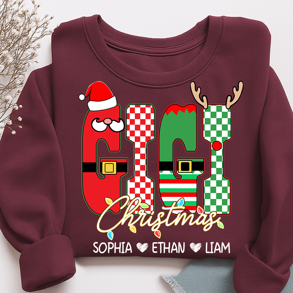Preppy Merry Christmas Mimi Sweatshirt, Customized Name Gifts for Grandma and Kids