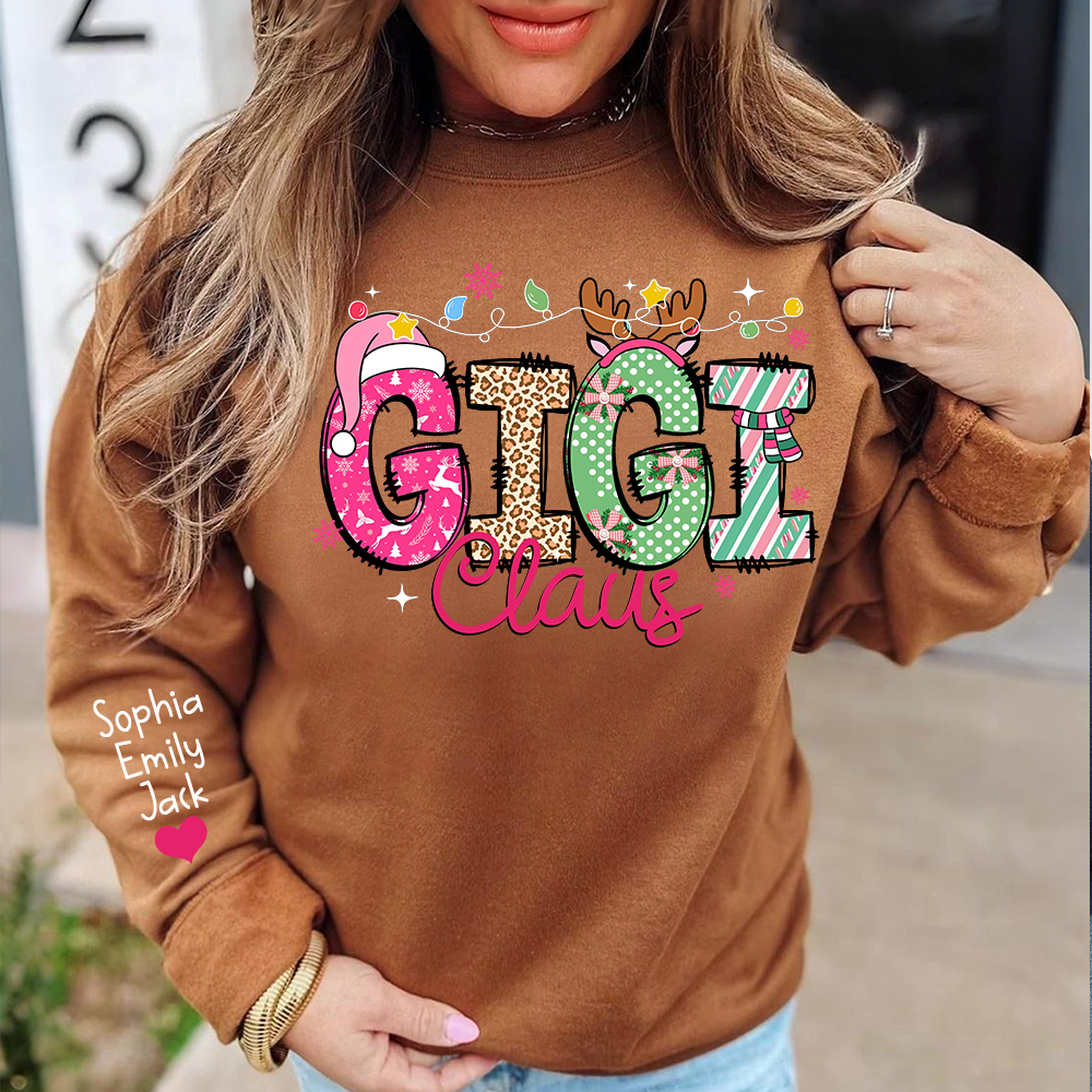 Personalized Grandma Sweatshirt, Merry Christmas Design with Grandchild's Name on Sleeve