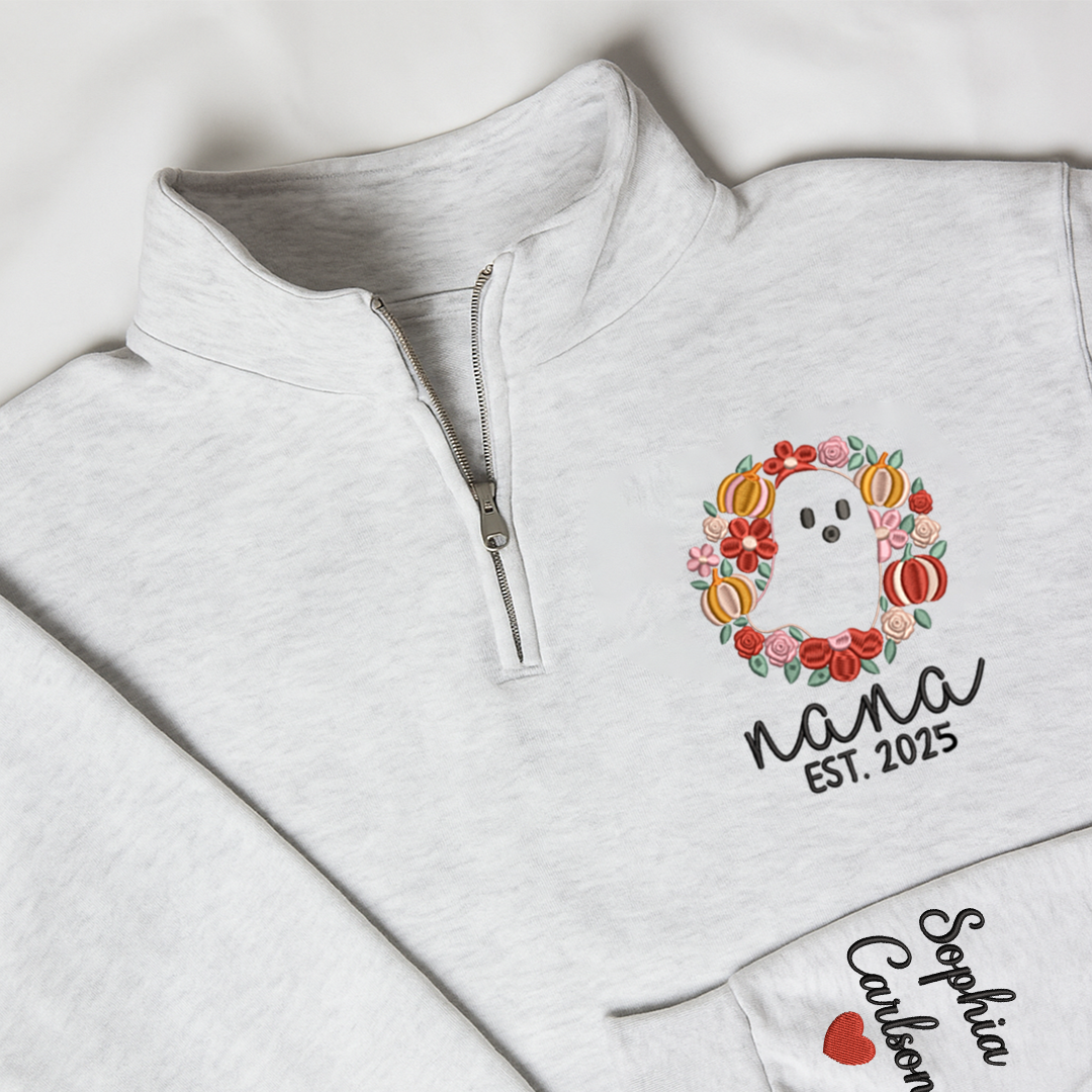 Custom Embroidered Nana Flower est Sweatshirt And Grandkids Quarter Zip Sweater