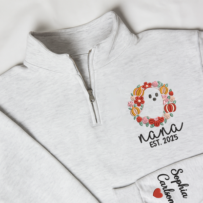 Custom Embroidered Nana Flower est Sweatshirt And Grandkids Quarter Zip Sweater
