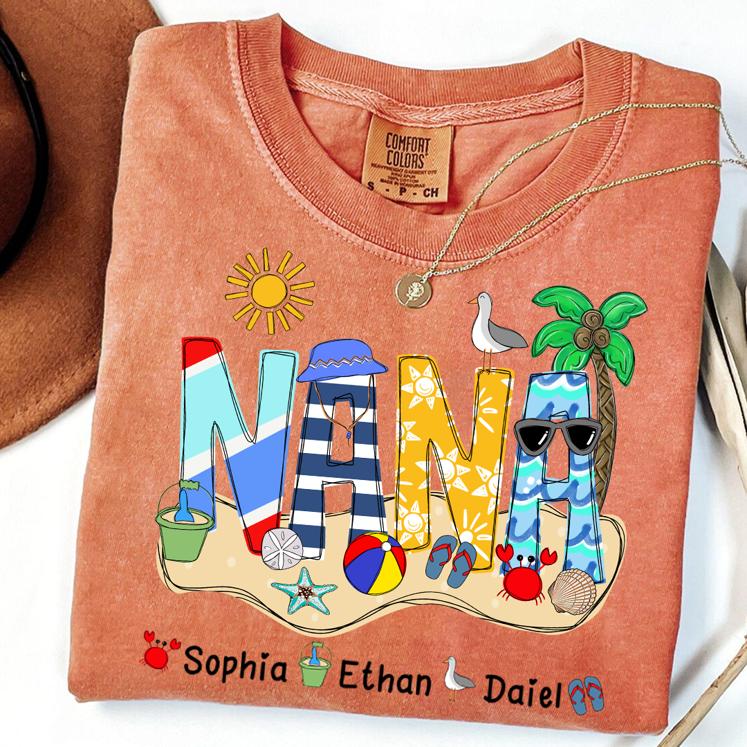 Comfort Colors® Summer Nana Tshirt, Custom Nickname With Grandkids Name, Love Summer 2025
