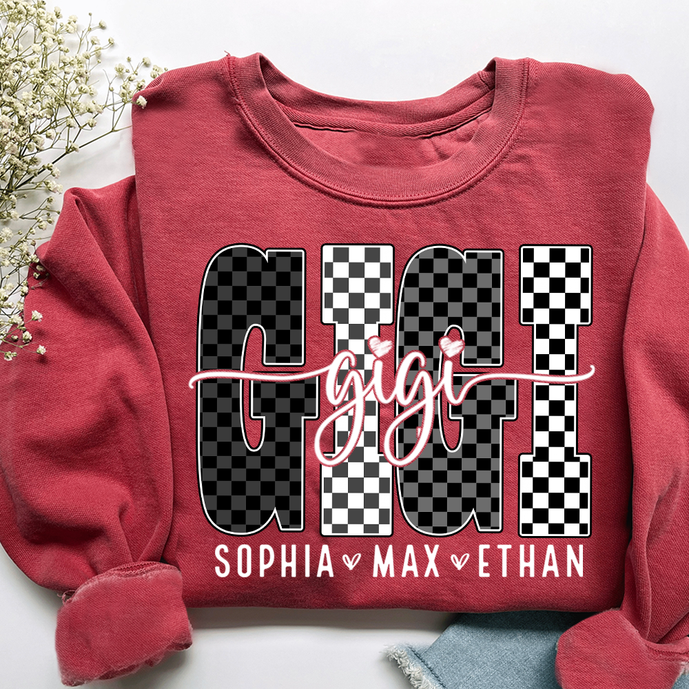 Black White Design Sweatshirt, Custom Gift For Gigi And Kids