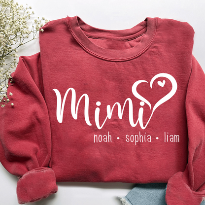 Personalized Mimi Heart Sweatshirt, Gift for Grandma and Kids, Unique Gift for Grandma and Family