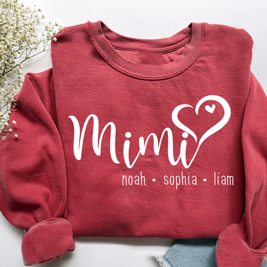 Personalized Mimi Heart Sweatshirt, Gift for Grandma and Kids, Unique Gift for Grandma and Family