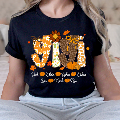 Personalized Pumkin Grandma TShirt, Custom Gigi Nickname with Kids’ Names