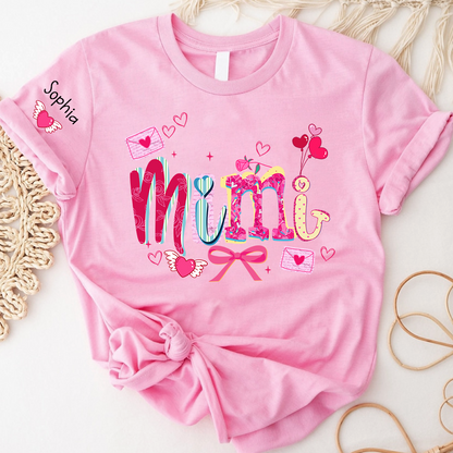 Custom Mimi Valentine Brushstroke T-shirt, Heart Shaped valentine Gift for Grandma And Kids