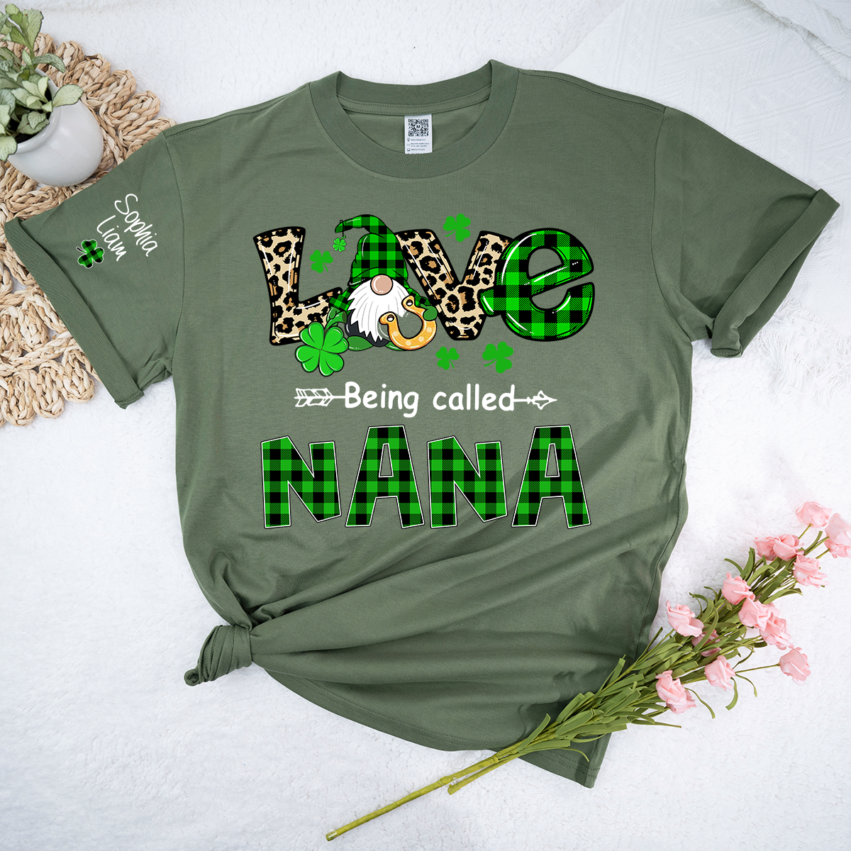 Nana St Patrick’s Day Shirt, Love Being Called Nana with Shamrocks and Gnome, Custom Grandma Shirt from Kids