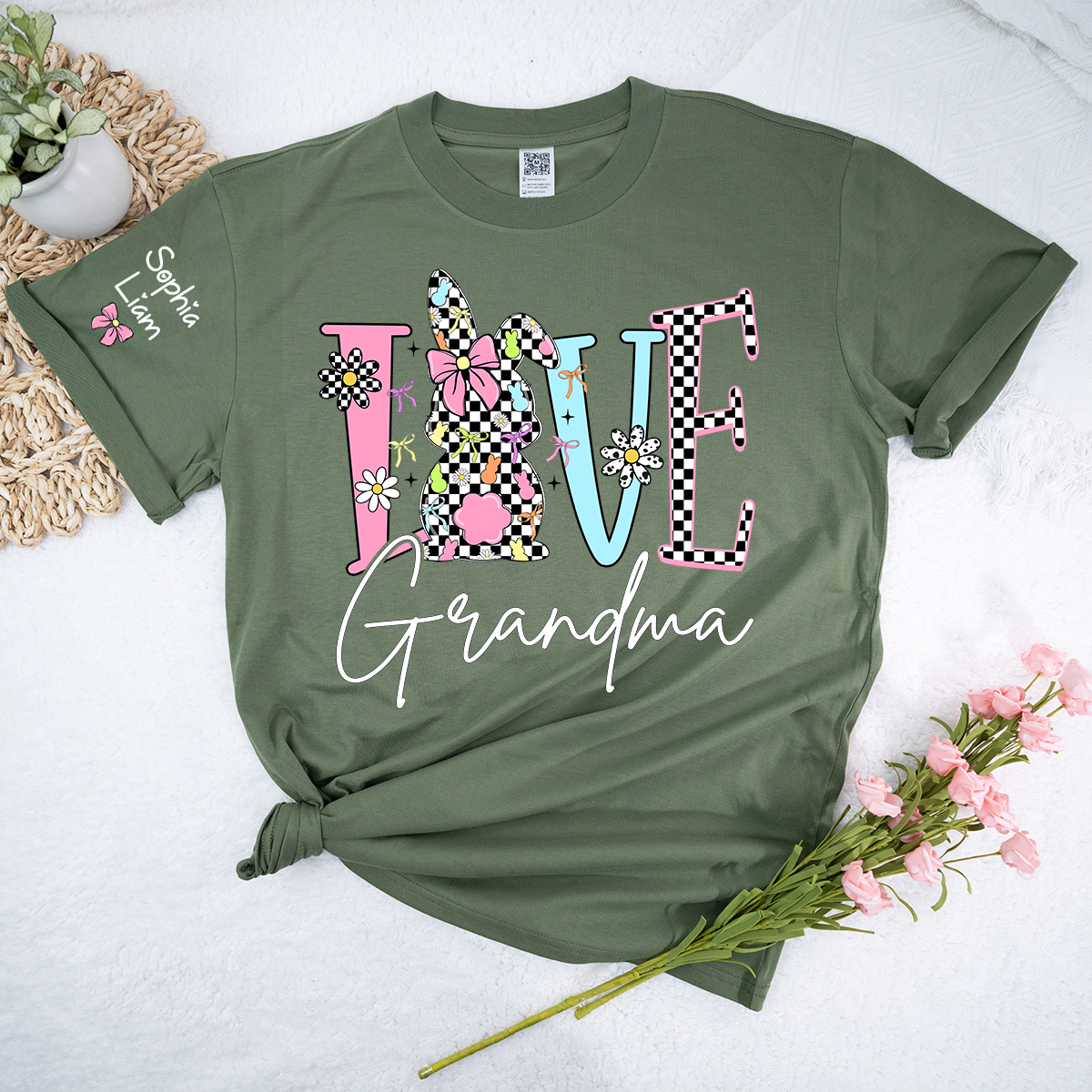 Personalized Love Grandma Shirt with Bunny, Custom Name Grandma T Shirt, Easter Family Gift