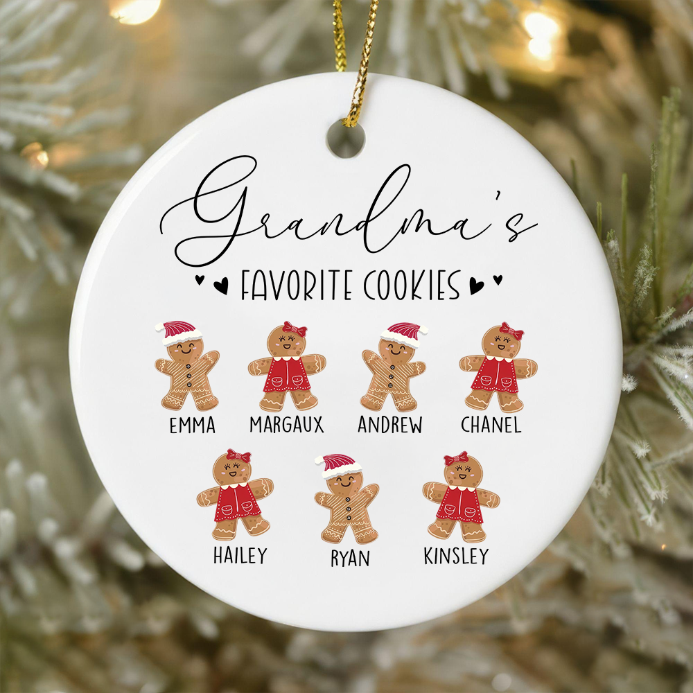 Personalized Grandma’s Favorite Cookies Ornament, Custom Gingerbread Kids Names Christmas Decoration