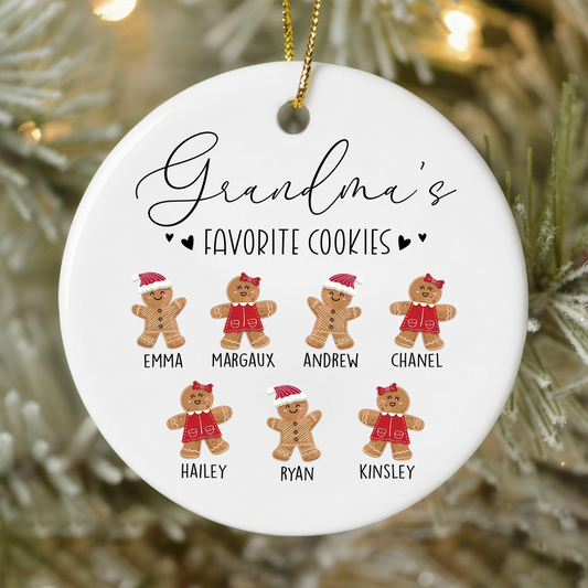 Personalized Grandma’s Favorite Cookies Ornament, Custom Gingerbread Kids Names Christmas Decoration