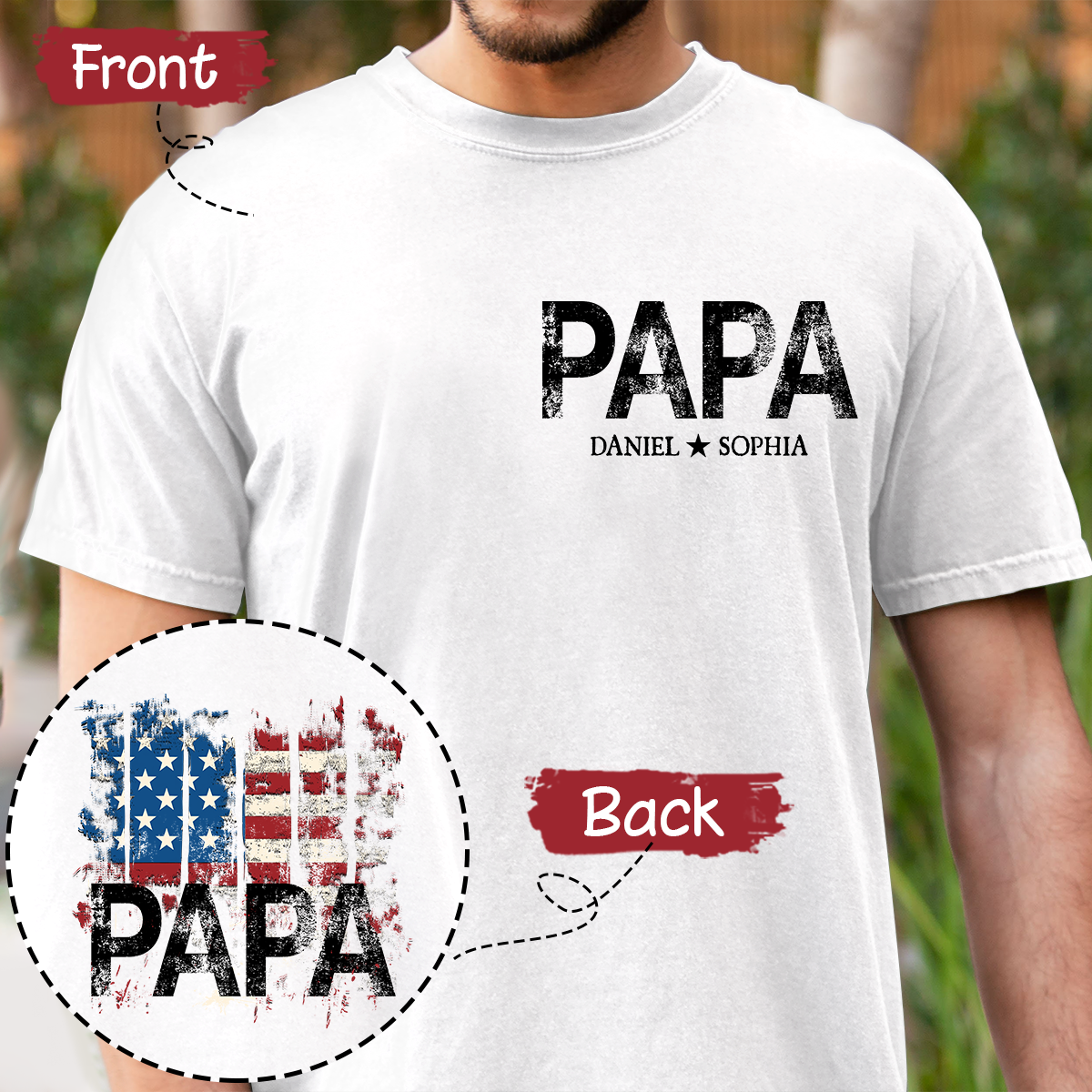 Personalized Grandpa Papa Shirt American Flag Print, Custom Family Names Gift for Father’s Day