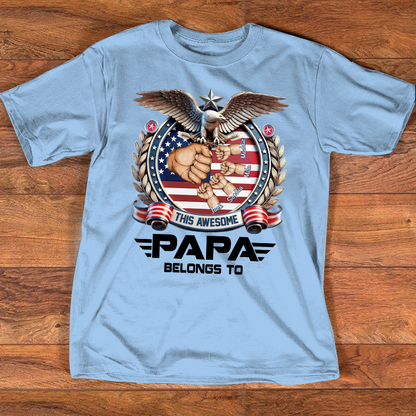 Personalized Papa Shirt This Awesome Papa Belongs To, Custom Kids Names Patriotic Eagle T-Shirt