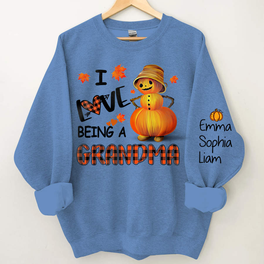 Personalized Grandma Fall Sweatshirt, I Love being a grandma pumpkin with grandkids Sweatshirt