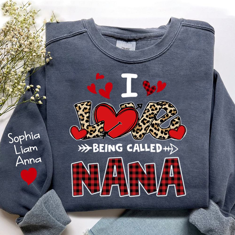 Personalized printed sweatshirt I Love Being Called Nana, Leopard Print heart, A Valentine's Day Gift For Grandmother And Grandchildren