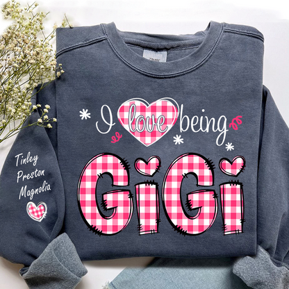 Personalized Grandma Valentine Sweatshirt, Custom Name Family Shirt, I Love Being Gigi Design