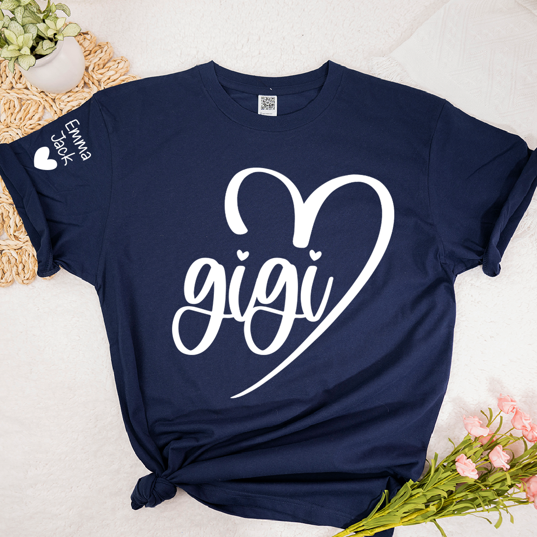 Personalized Gigi Shirt for Grandma, Custom Family T-Shirt with Heart Design and Custom Names