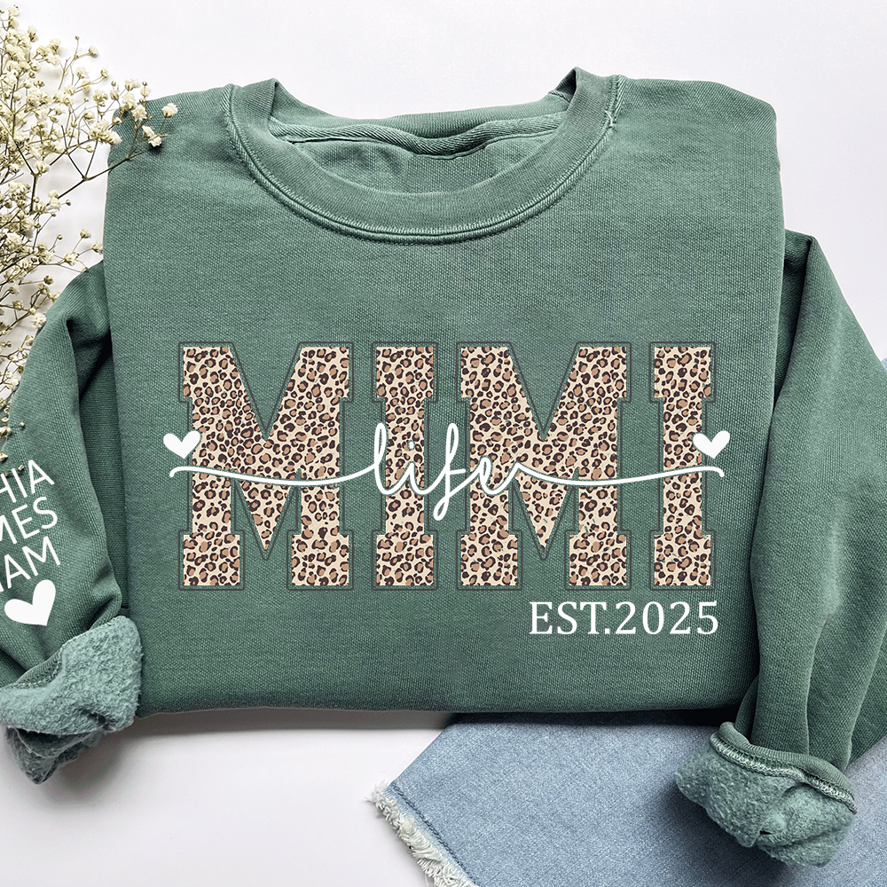 Mimi Life Leopard Sweatshirt, Personalized Grandma Est With Grandchildren Names