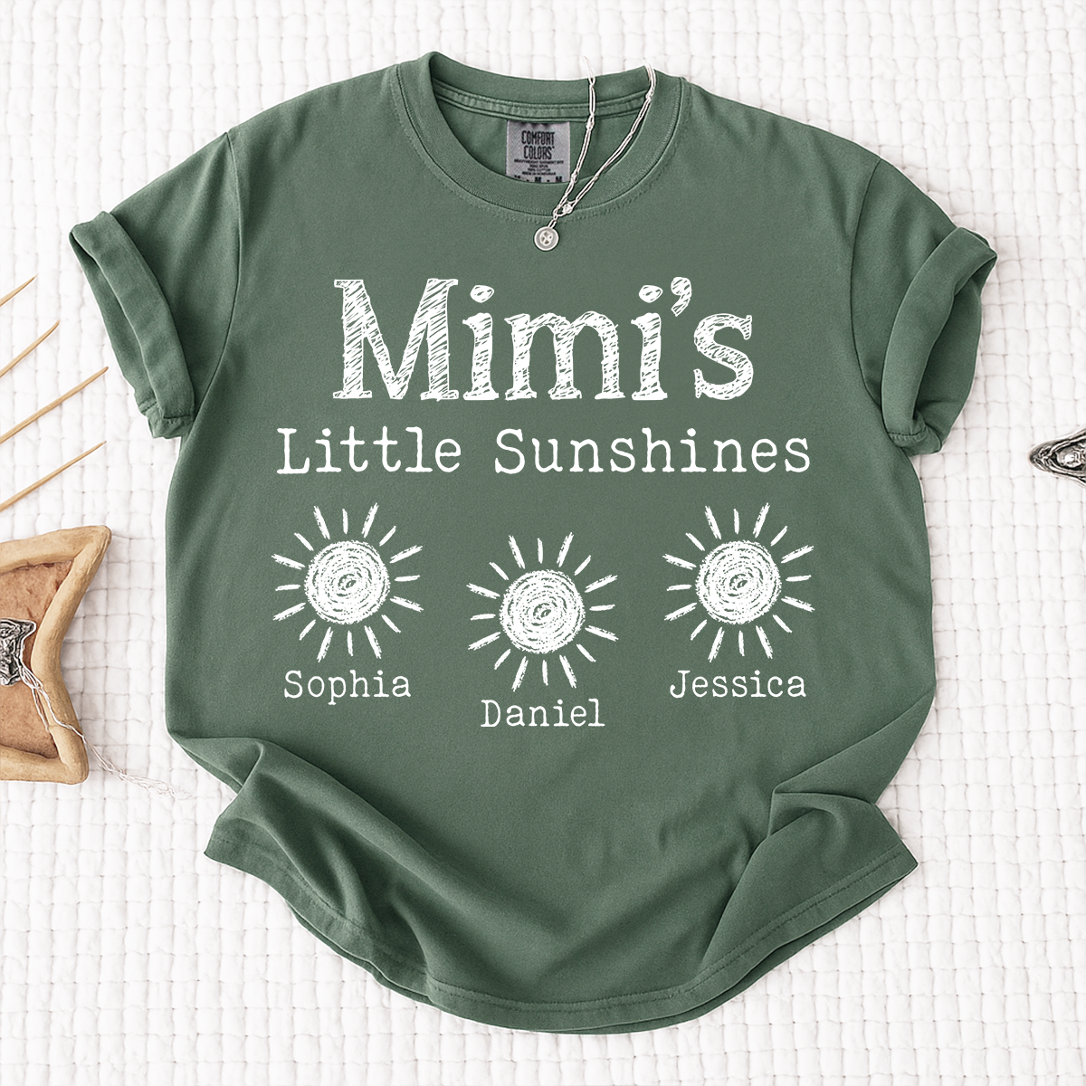Comfort Colors Personalized Mimi's Little Sunshines Shirt with Grandkids Names, Custom Mimi Tee, Family Gift for Grandma and Mimi