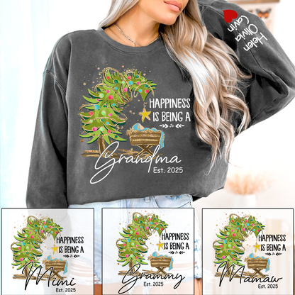 Happiness Is Being a Grandma Shirt, Custom Christmas Sweatshirt with Kids Names