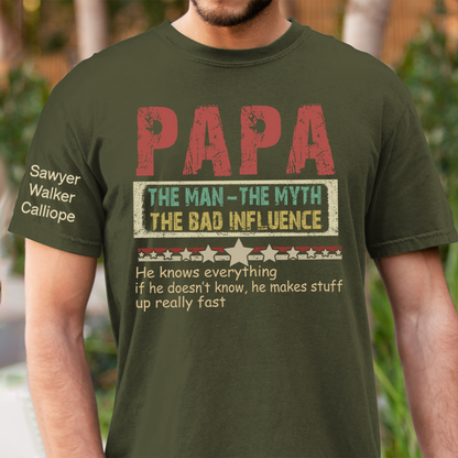 Personalized Papa The Man The Myth The Bad Influence T-Shirt, Father's Day Shirt