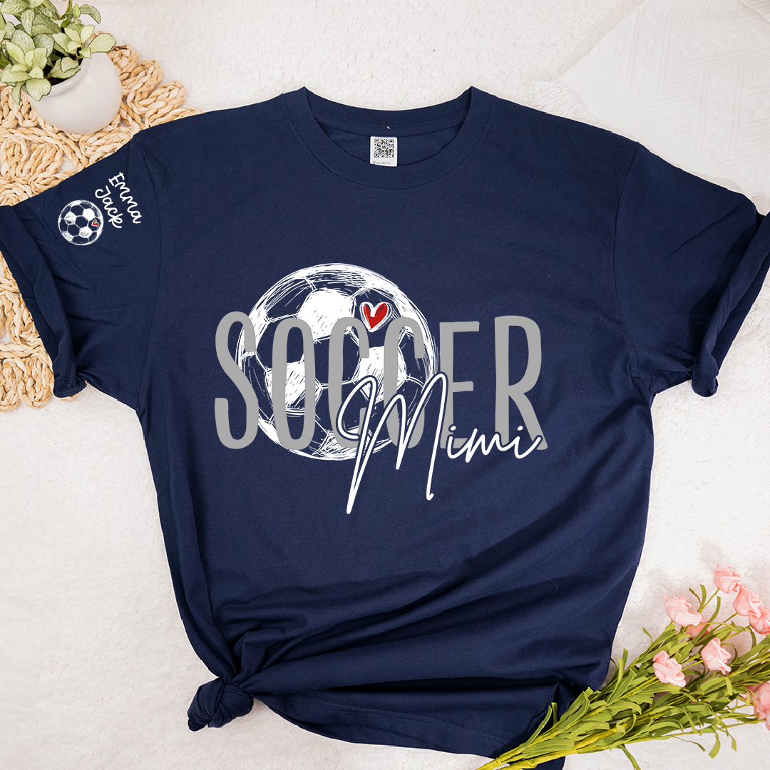 Personalized Soccer Mimi Shirt, Custom Grandkids Names and Soccerball Graphic T Shirt