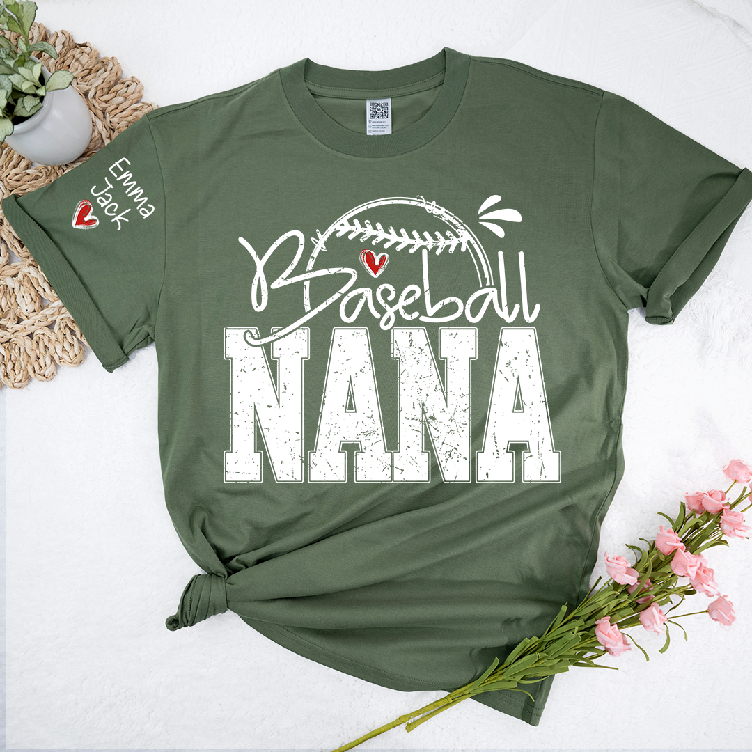 Baseball Nana Game Day Shirt with Custom Names, Sports Family T Shirt for Grandma