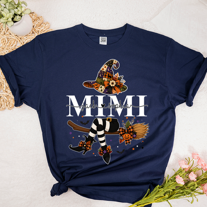 Mimi Halloween Witch Shirt for Women, Cute Fall Pumpkin Graphic Tee, Personalized Grandma T Shirt, Cozy Autumn Outfit Gift
