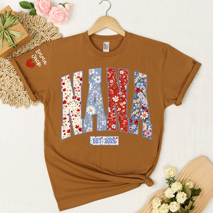 Personalized Nana 4th July Independence Day American, Floral American FlagT-Shirt, Patriotic Gift For Grandma And Kids