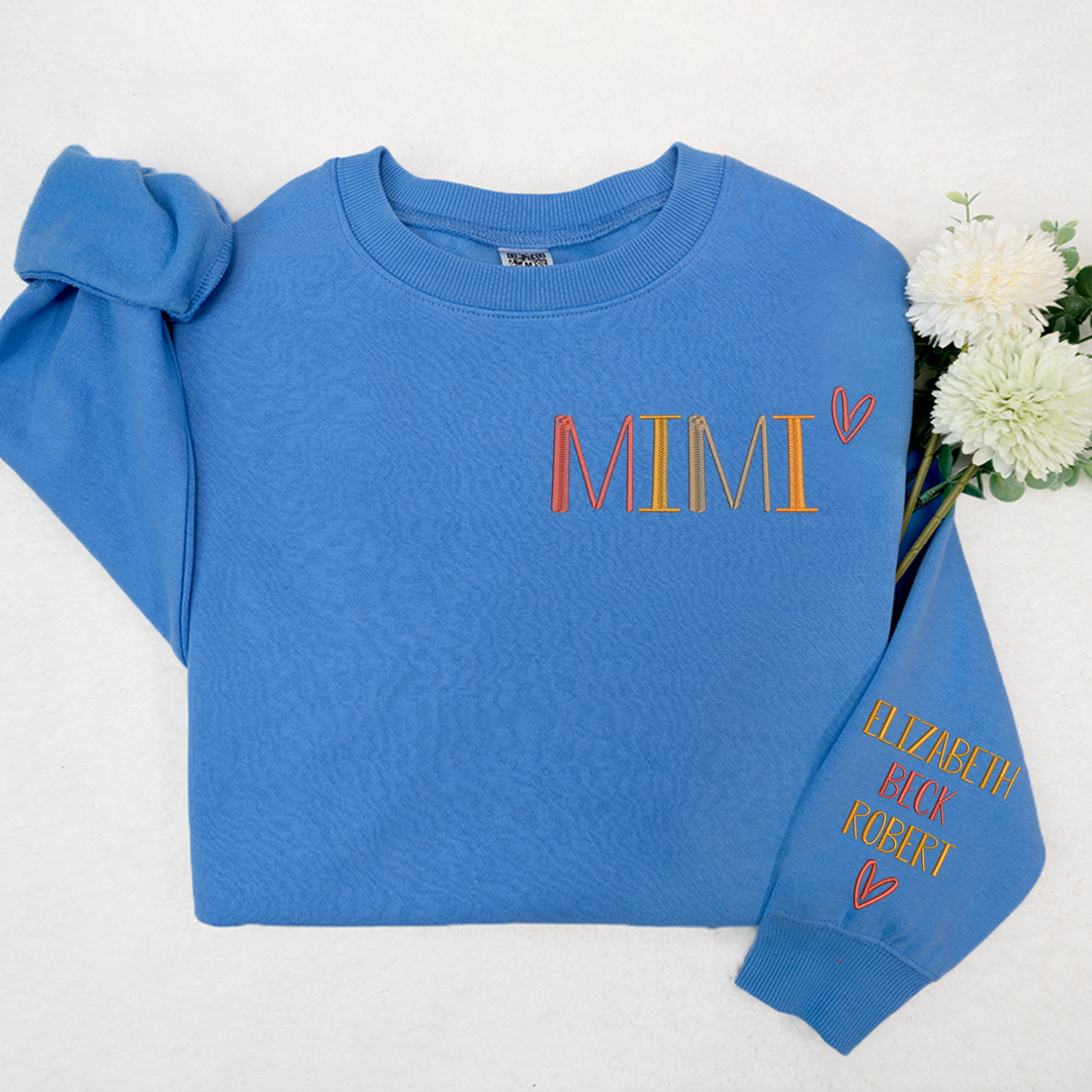 Custom Mimi Autumn With Kids Embroidered Sweatshirt