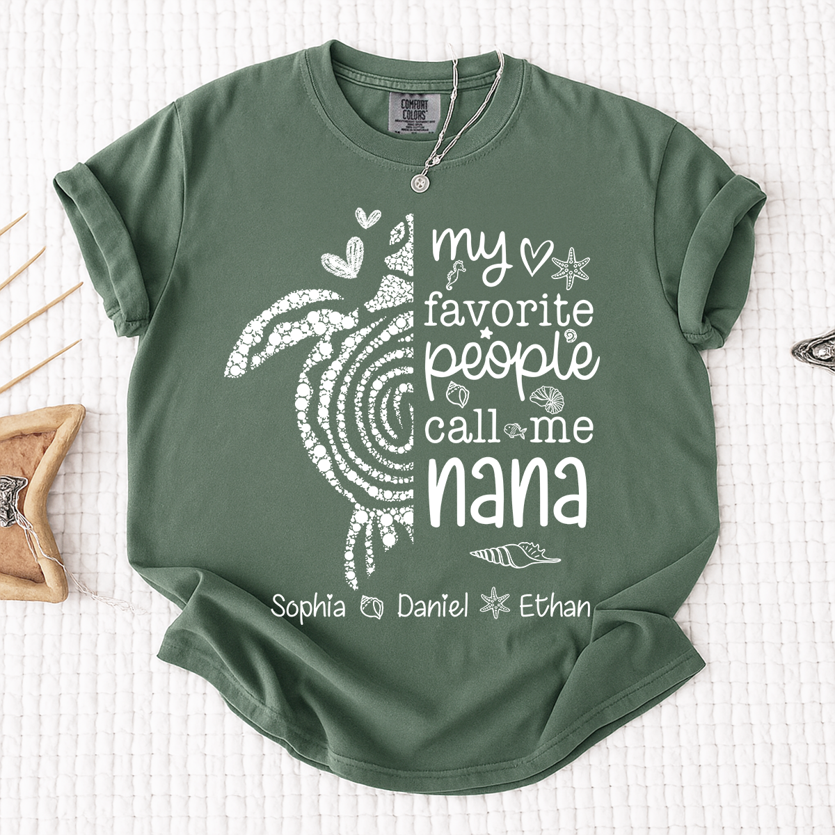 Comfort Colors® Cute Grandma Turtle Shirt Personalized Nana with Kids Names Summer Tee
